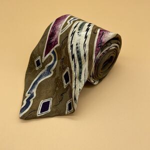 Bachrach Burma Bibas Men's Tie 100% Silk Vintage Mid‎ Century  Abstract Gold